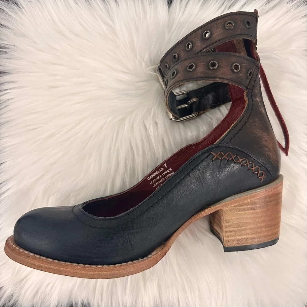FREEBIRD 🦅 CANDELLA Navy Multi Leather Buckle Shoes Size 7 - Picture 4 of 12